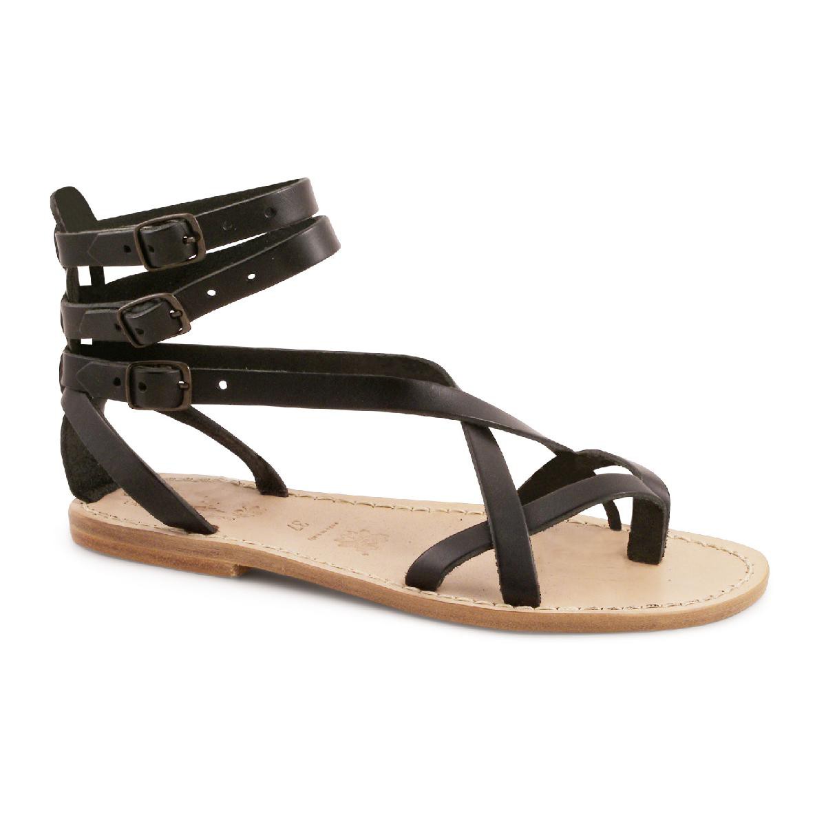 Gladiator sandals for women in black leather handmade | Gianluca - The ...