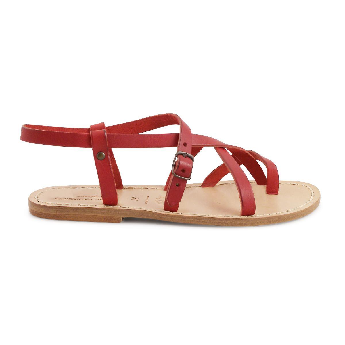 Red leather flat sandals for women handmade in Italy | Gianluca - The ...