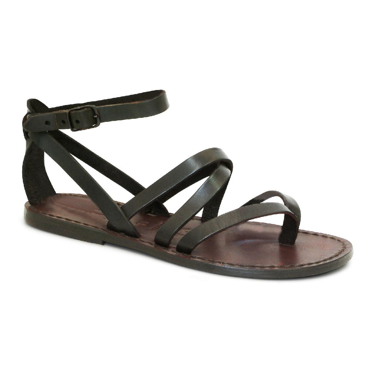 Italian Strappy Sandals Women Handmade Brown Leather 