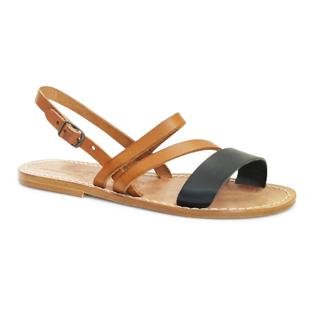 Women's flat sandals handmade in tan 