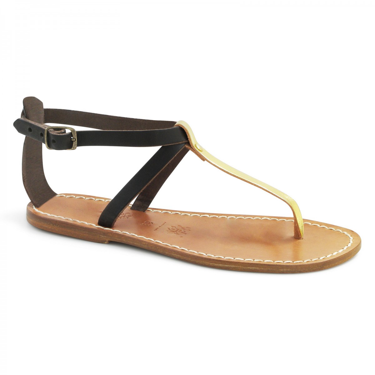 Dark brown flat thong sandals for women
