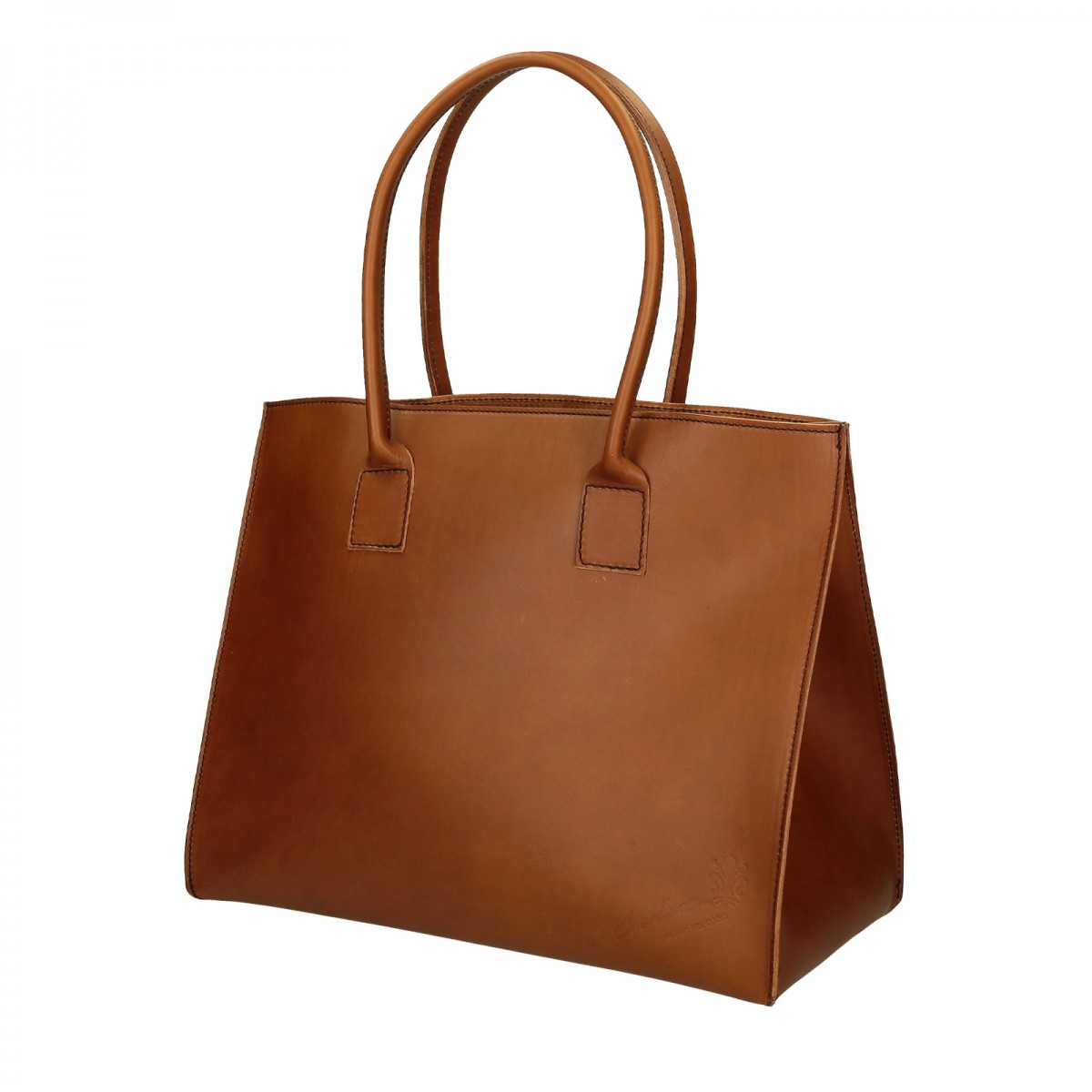 Handmade tote bag for women in tan leather | Gianluca - The leather craftsman