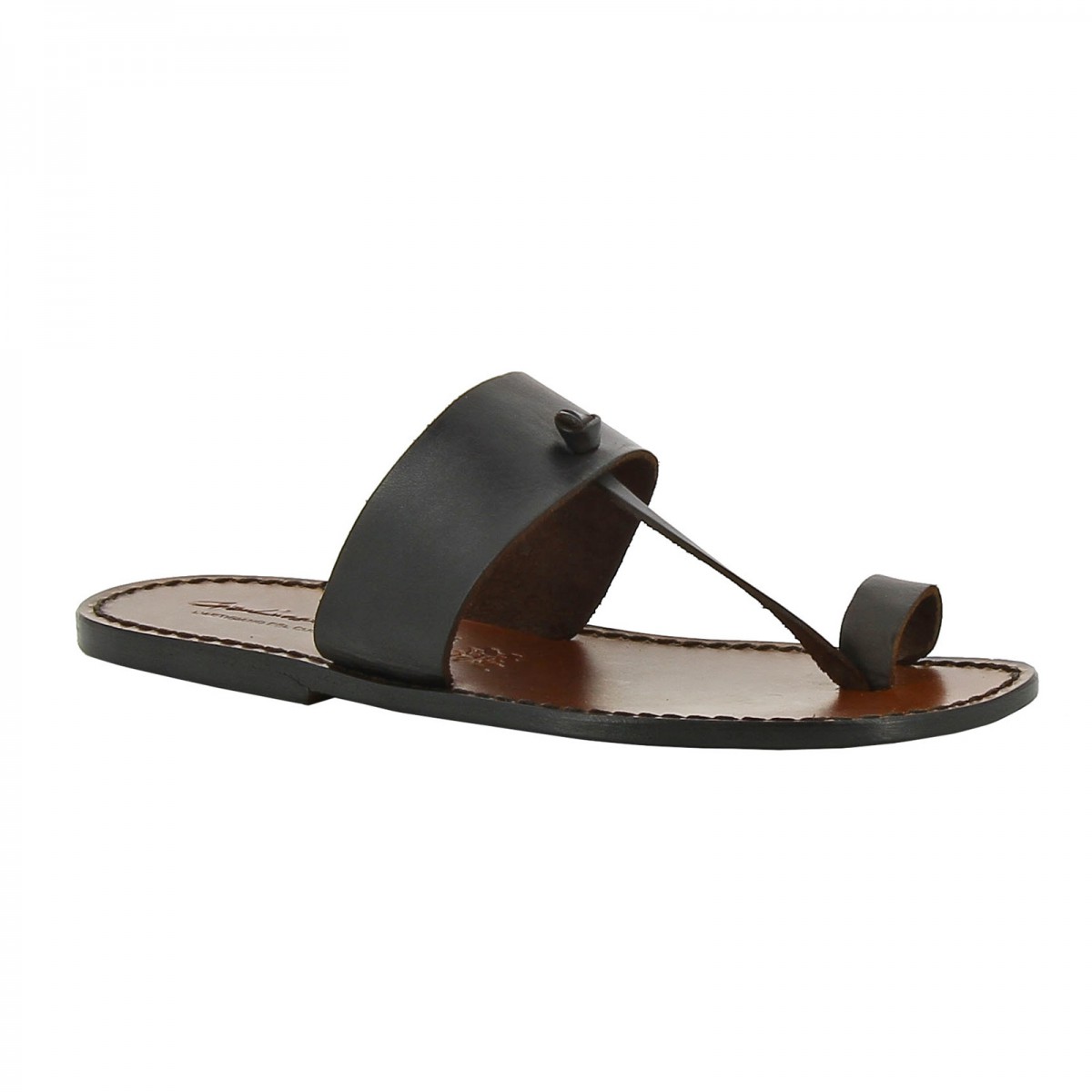 Dark Brown leather thong sandals Handmade in Italy | The leather craftsmen