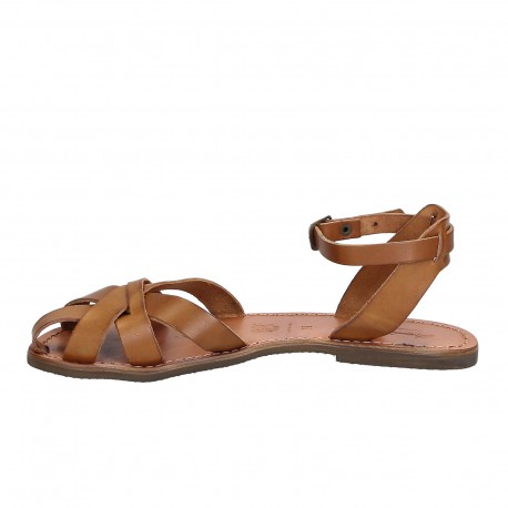 Handmade tan flat sandals for women real italian leather | The leather ...