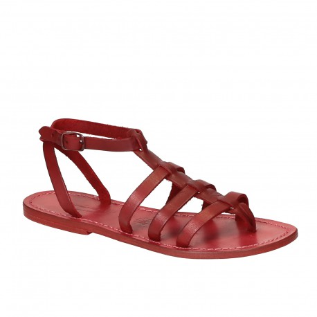 Women's red gladiator sandals Handmade in Italy | The leather craftsmen