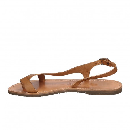 Tan leather thong sandals for women Handmade in Italy | The leather ...