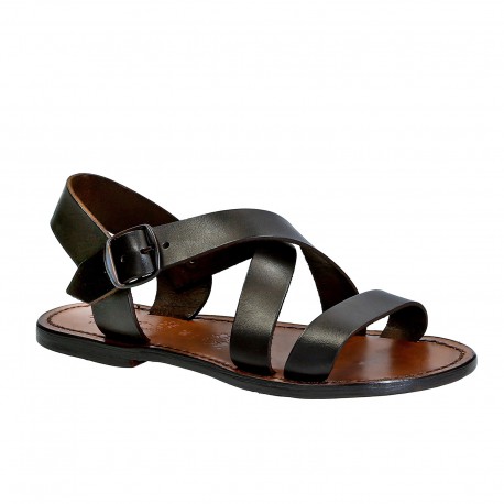 Brown leather women's sandals handmade in Italy | The leather craftsmen