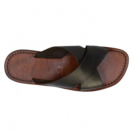 Mens leather slippers handmade in Italy in dark brown leather | The ...