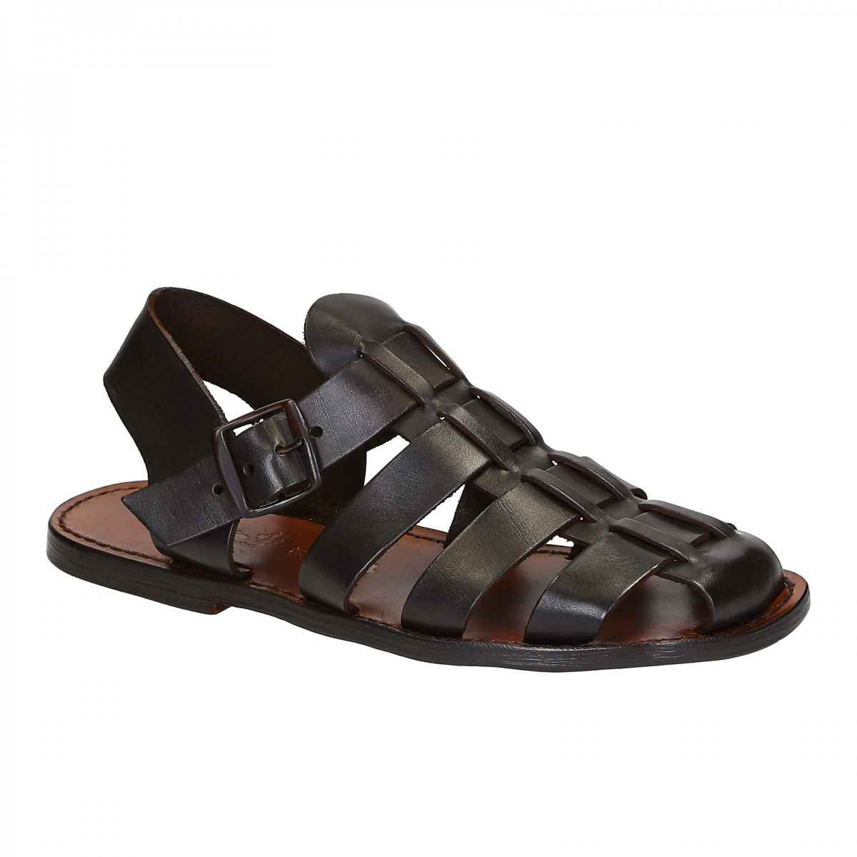 Handmade in Italy mens Franciscan sandals in dark brown leather | The  leather craftsmen