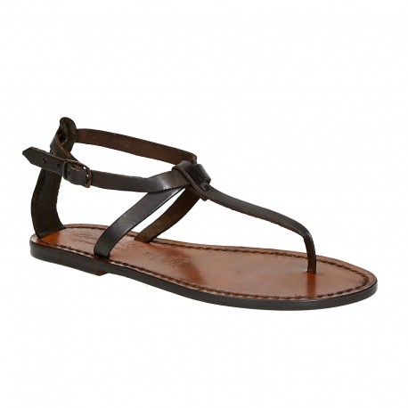 Womens thong sandals in Dark Brown Leather handmade in Italy | The ...