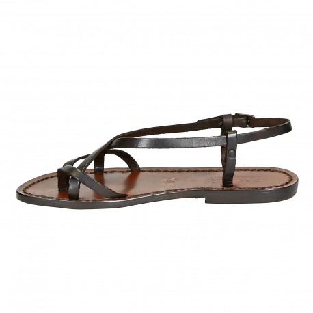Ladies handmade sandals in dark brown leather Made in Italy | The ...