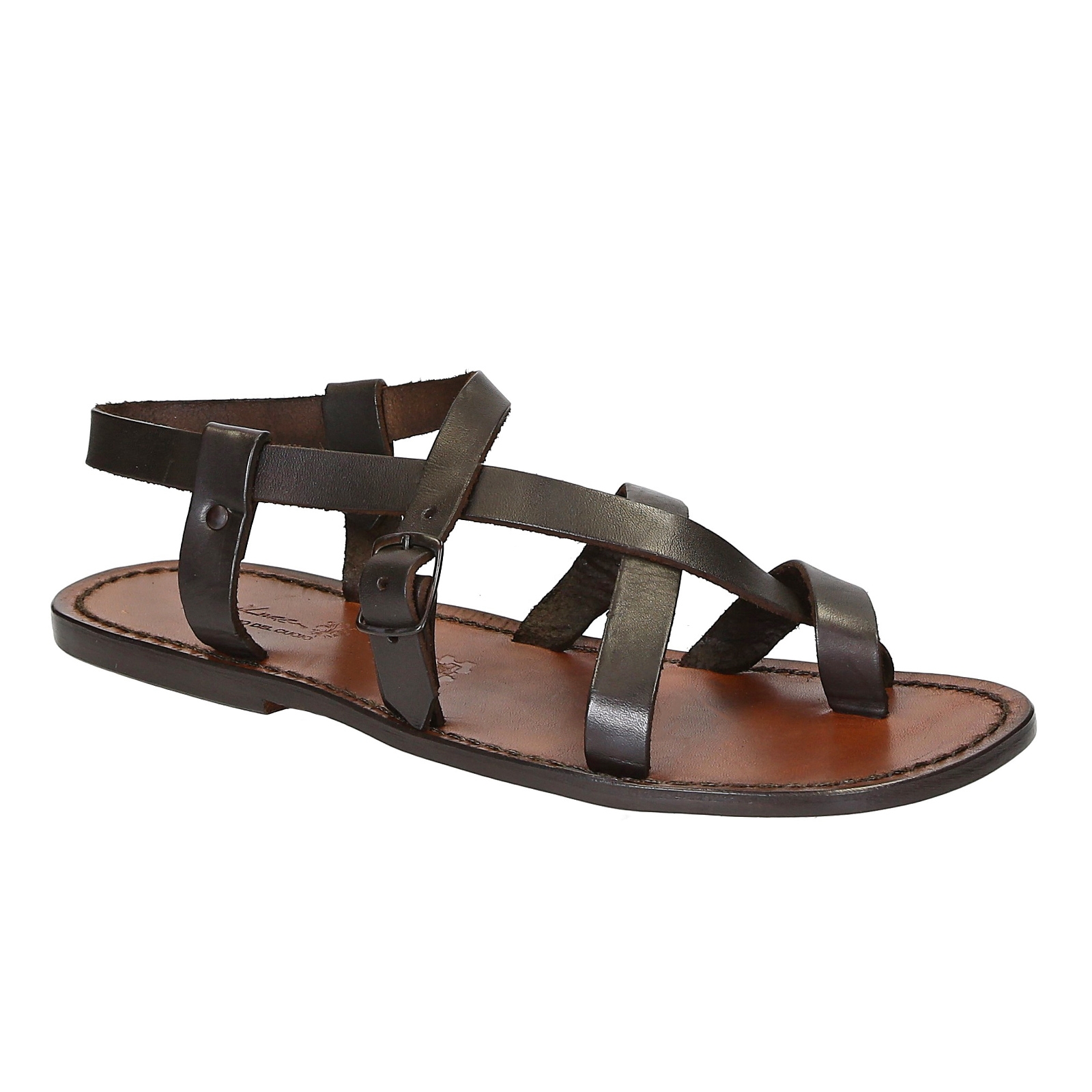 Handmade men's sandals in dark brown leather