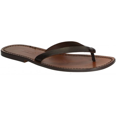 Dark brown leather thongs sandals for men Handmade | The leather craftsmen