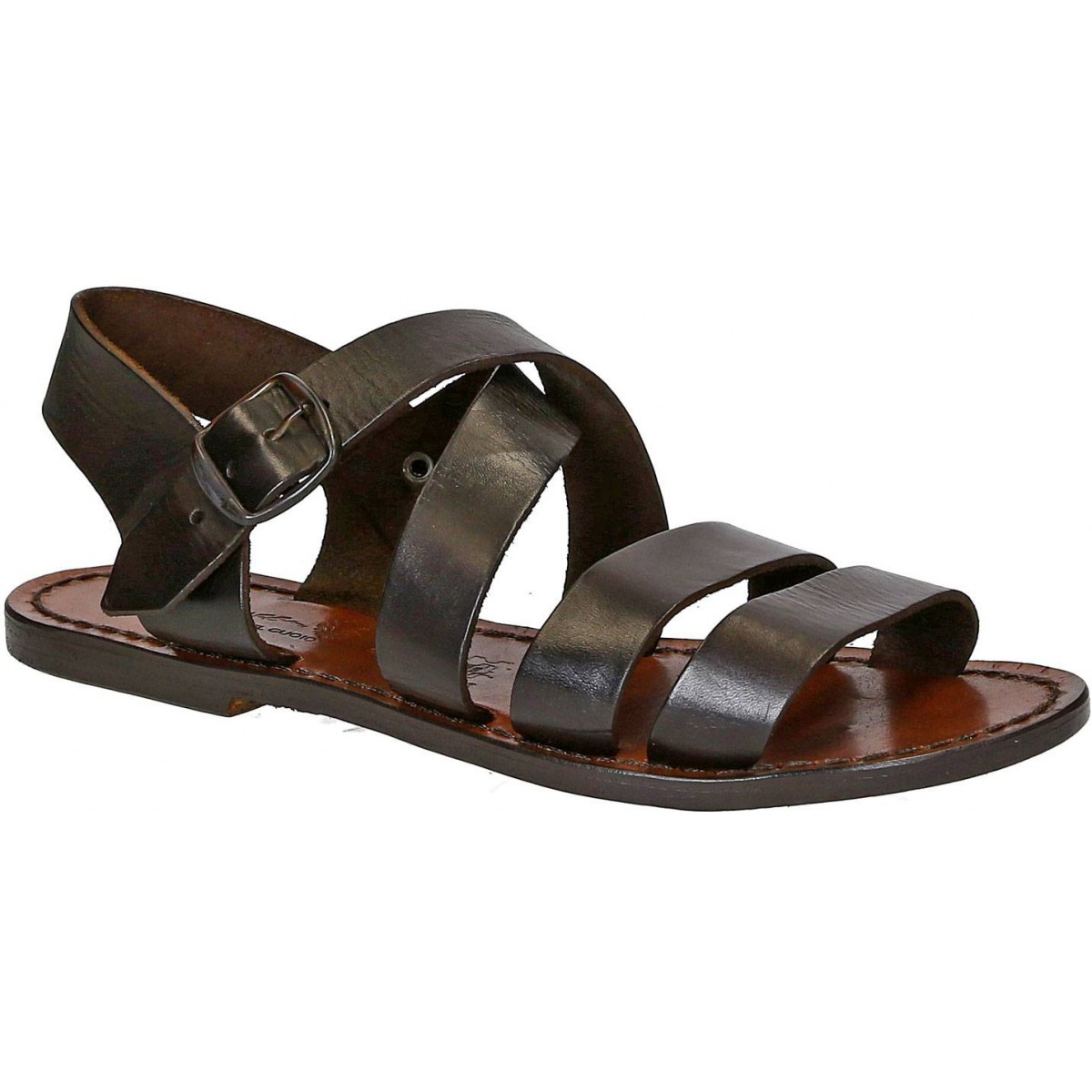 Brown leather ladies franciscan sandals handmade in Italy | The leather ...