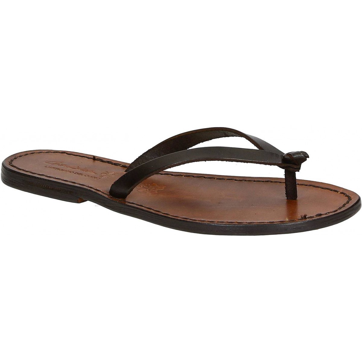 dark brown leather flip flops