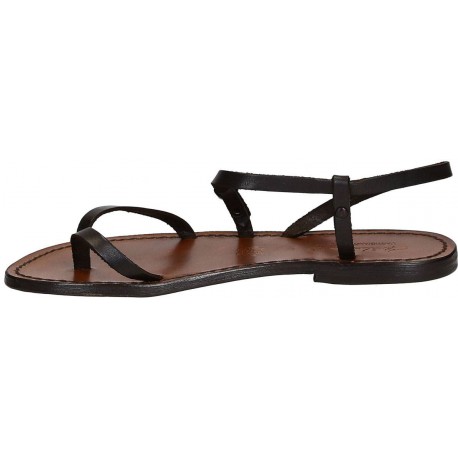 Dark brown flat thong sandals for women | The leather craftsmen