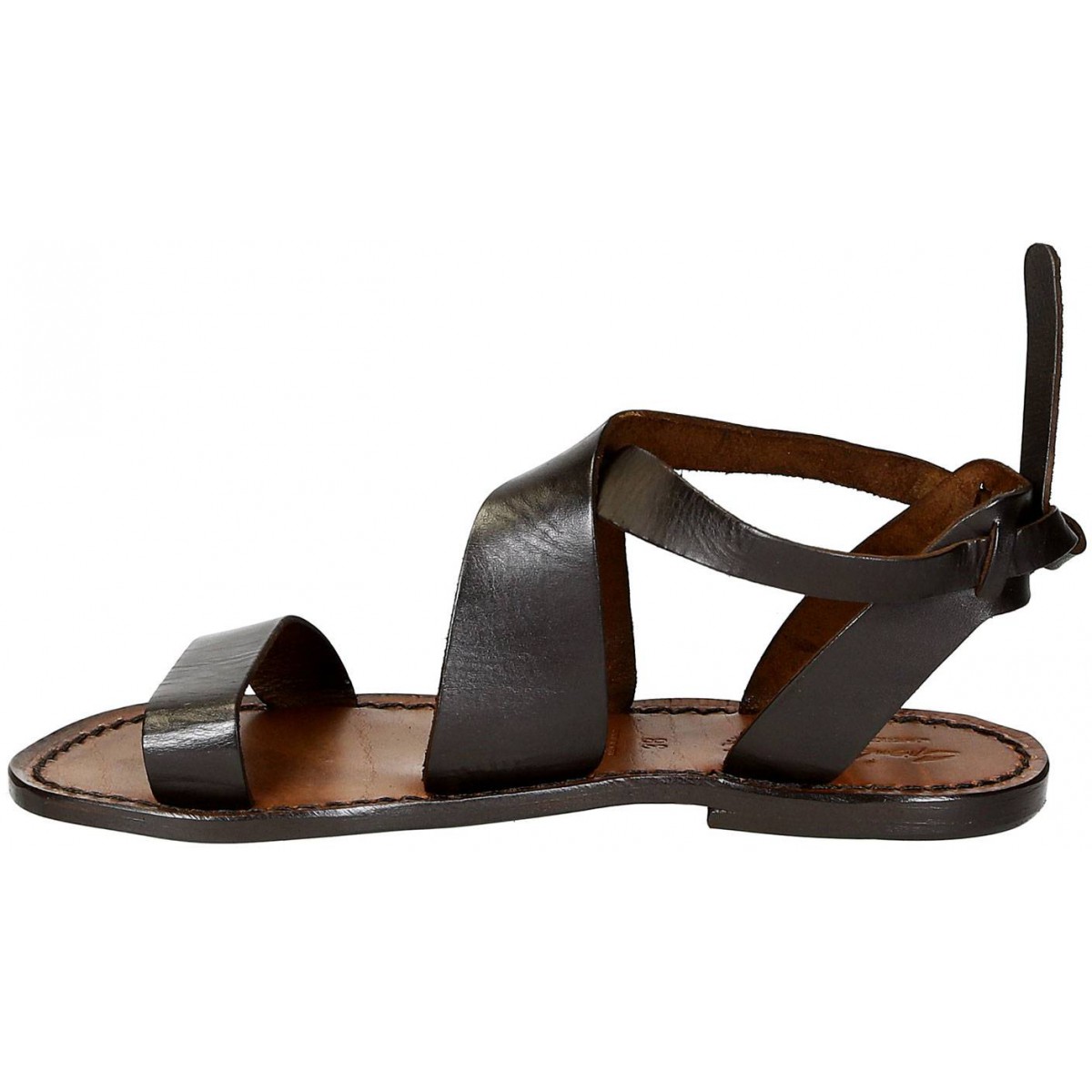 Womens Dark Brown Leather Sandals Handmade In Italy 