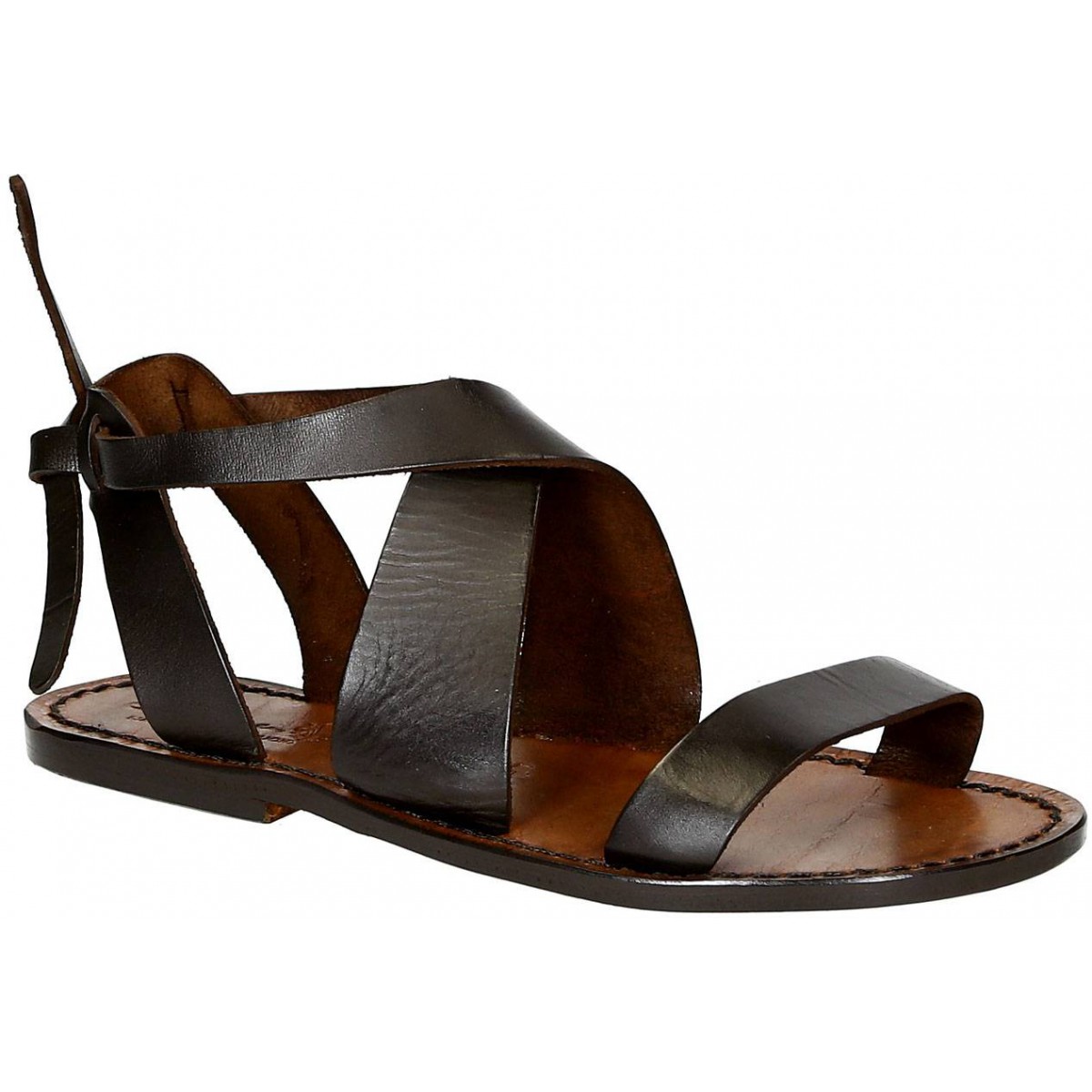 Womens Dark Brown Leather Sandals Handmade In Italy 