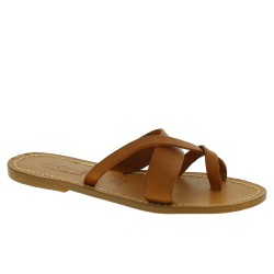 T-strap thong sandals in tan Leather handmade in Italy | The leather ...