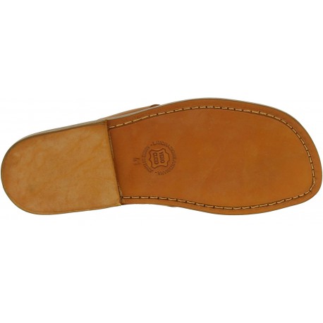 Tan leather thong sandals for men Handmade in Italy | The leather craftsmen
