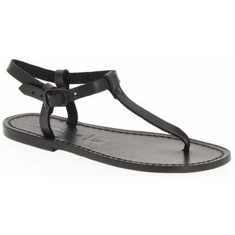Thong sandals in black leather handmade in Italy | The leather craftsmen