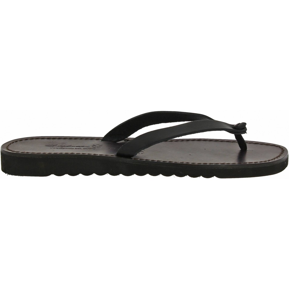 Black leather thongs sandals for men with thick rubber sole | The ...