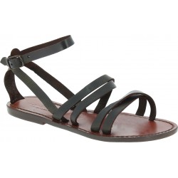 Womens black strappy sandals handmade in cuir leather | The leather ...