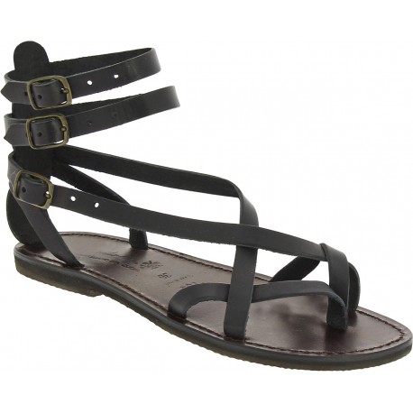 Handmade in Italy women's slave sandals in black leather | The leather ...