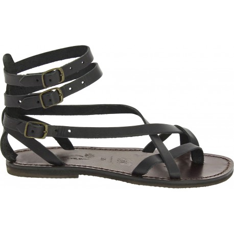 Handmade in Italy women's slave sandals in black leather | The leather ...