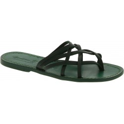 Black Open Leather Palm Slippers