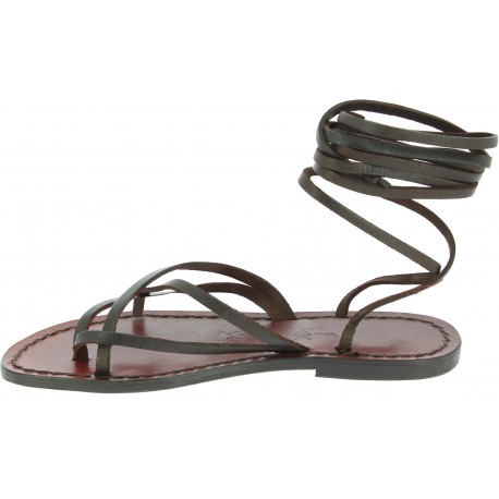 Womens strappy leather sandals Handmade in Italy in dark brown cuir ...