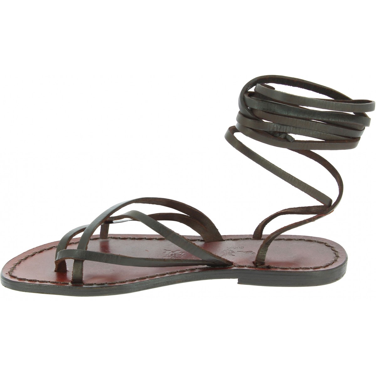 Womens strappy leather sandals Handmade in Italy in dark brown cuir ...