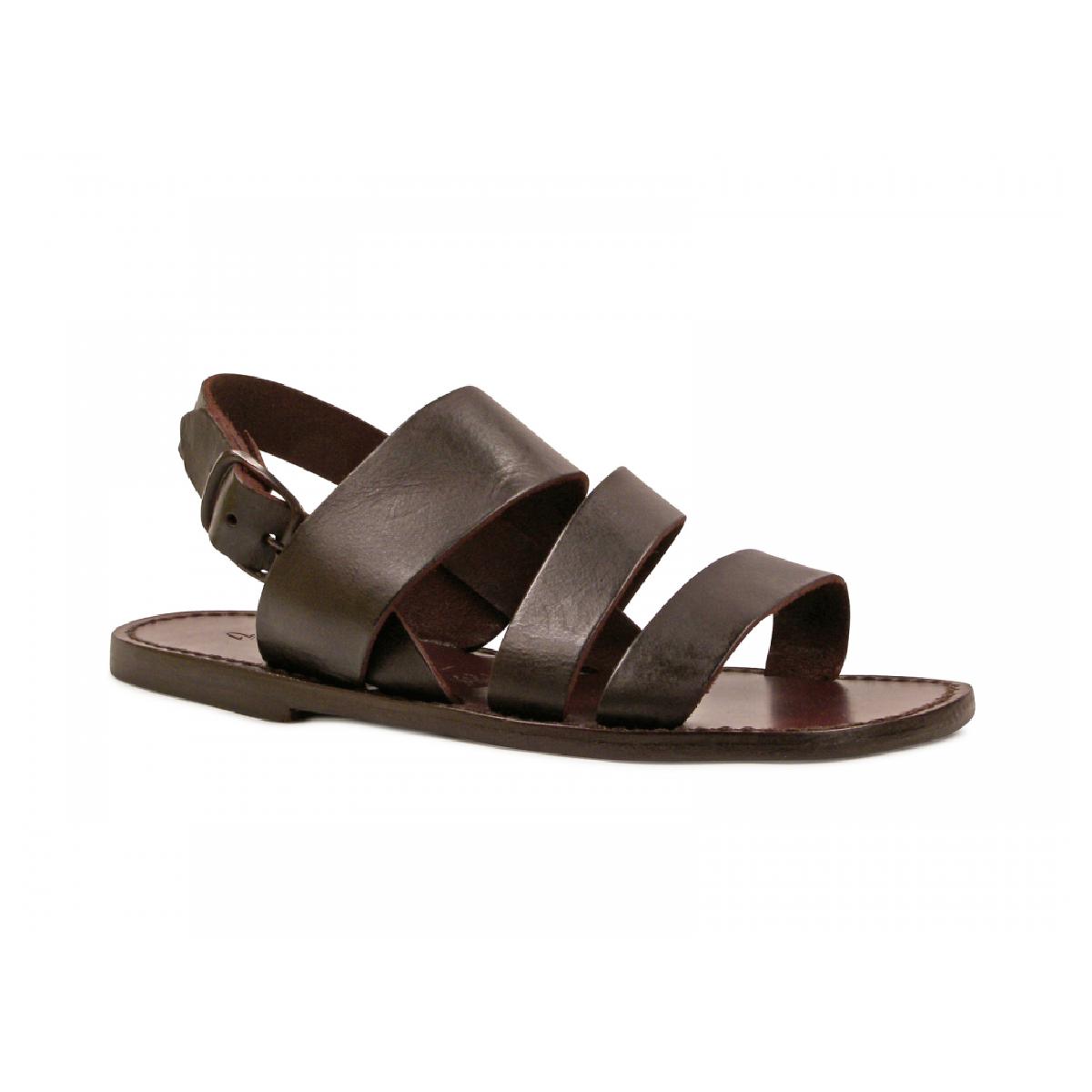 Brown Leather Sandals Handmade In Italy For Mens Gianluca The Leather Craftsman 
