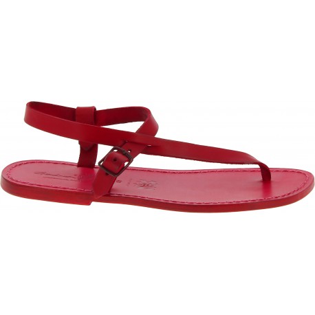 Handmade red leather thong sandals for men | The leather craftsmen