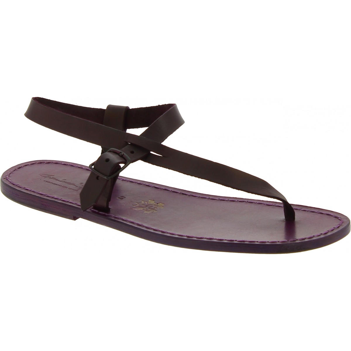 Handmade purple leather thong sandals 