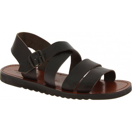 Handmade in Italy men's sandals in dark brown leather | The leather ...