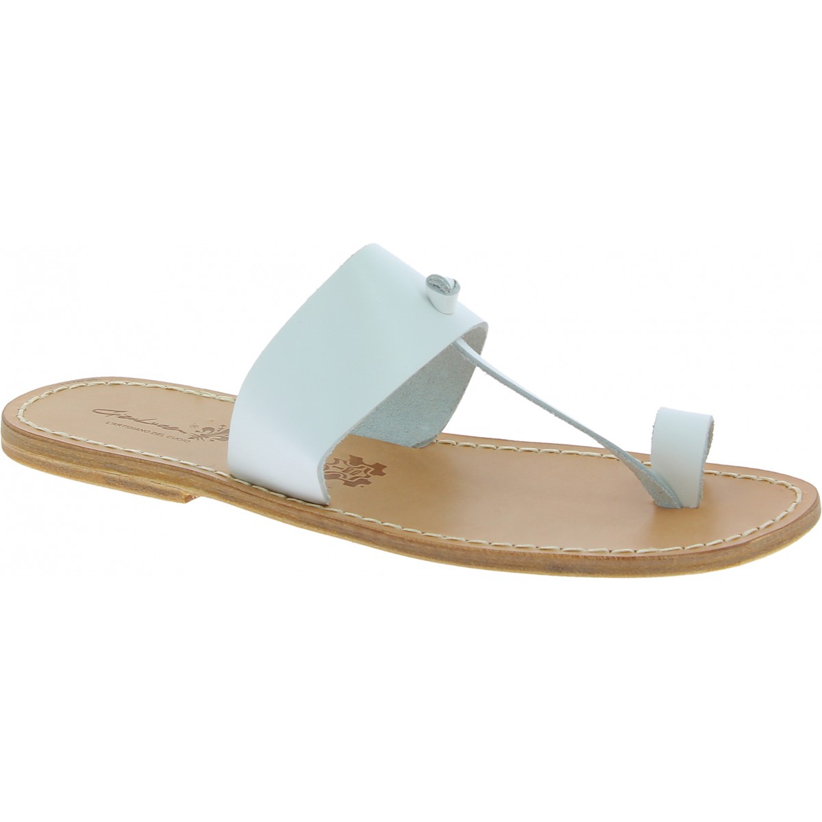 White leather thong sandals for men 
