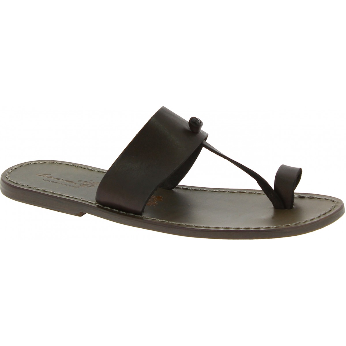 Mud color leather thong sandals Handmade in Italy | The leather craftsmen