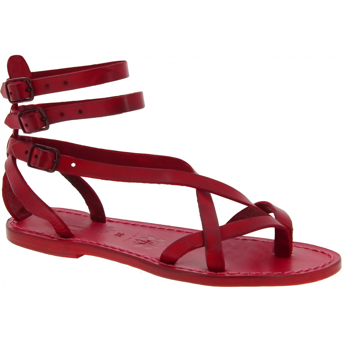Women's strappy red leather sandals Handmade in Italy | The leather ...