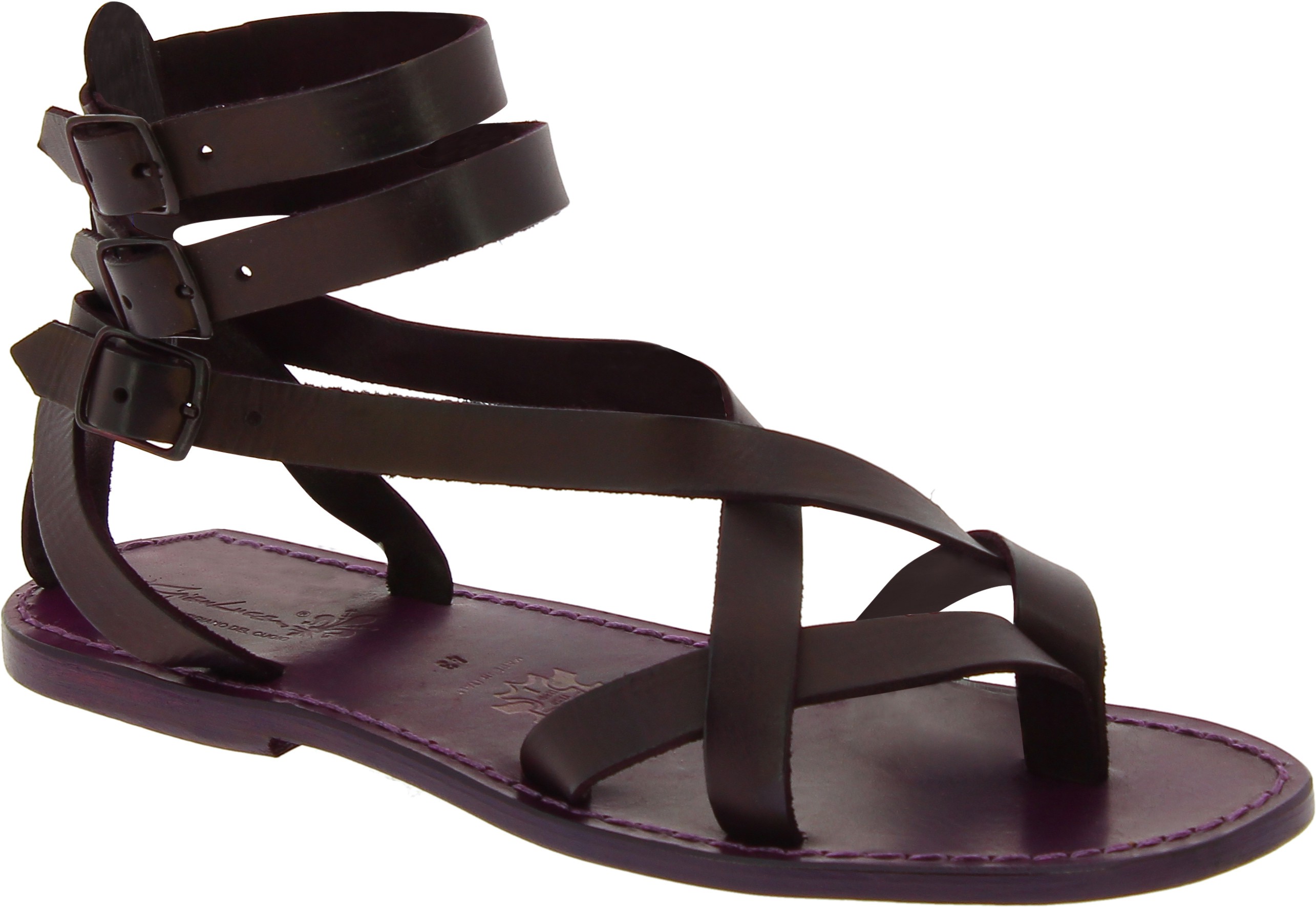 Men's violet leather roman gladiator sandals Handmade in Italy