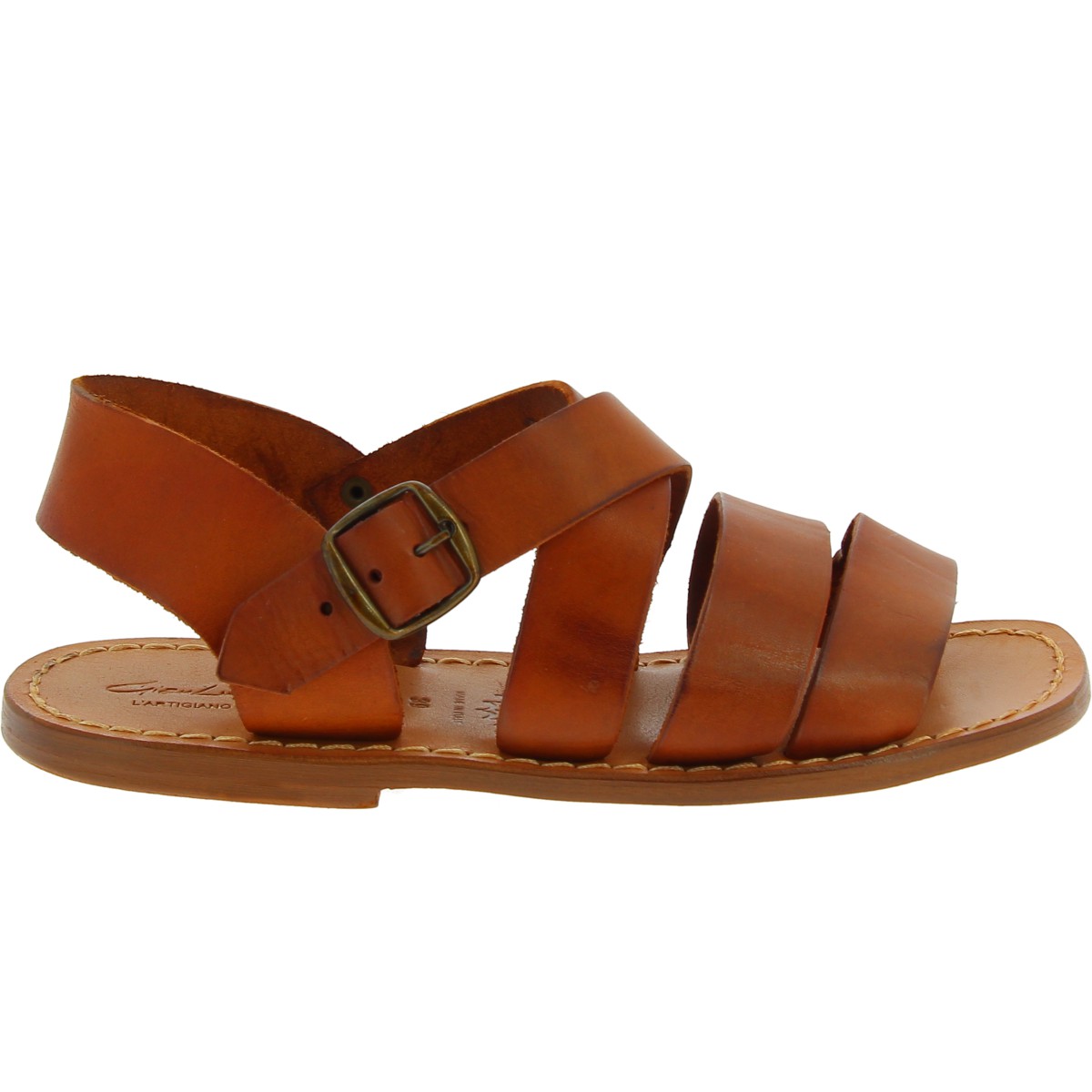 Handmade men's sandals in tan leather Made in Italy | The leather craftsmen