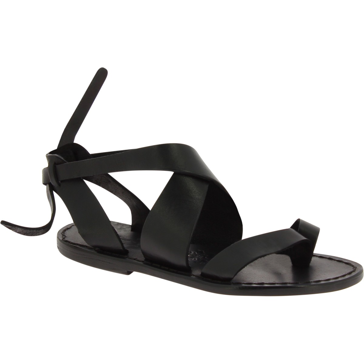 Women's flat black leather sandals handmade in Italy | The leather ...