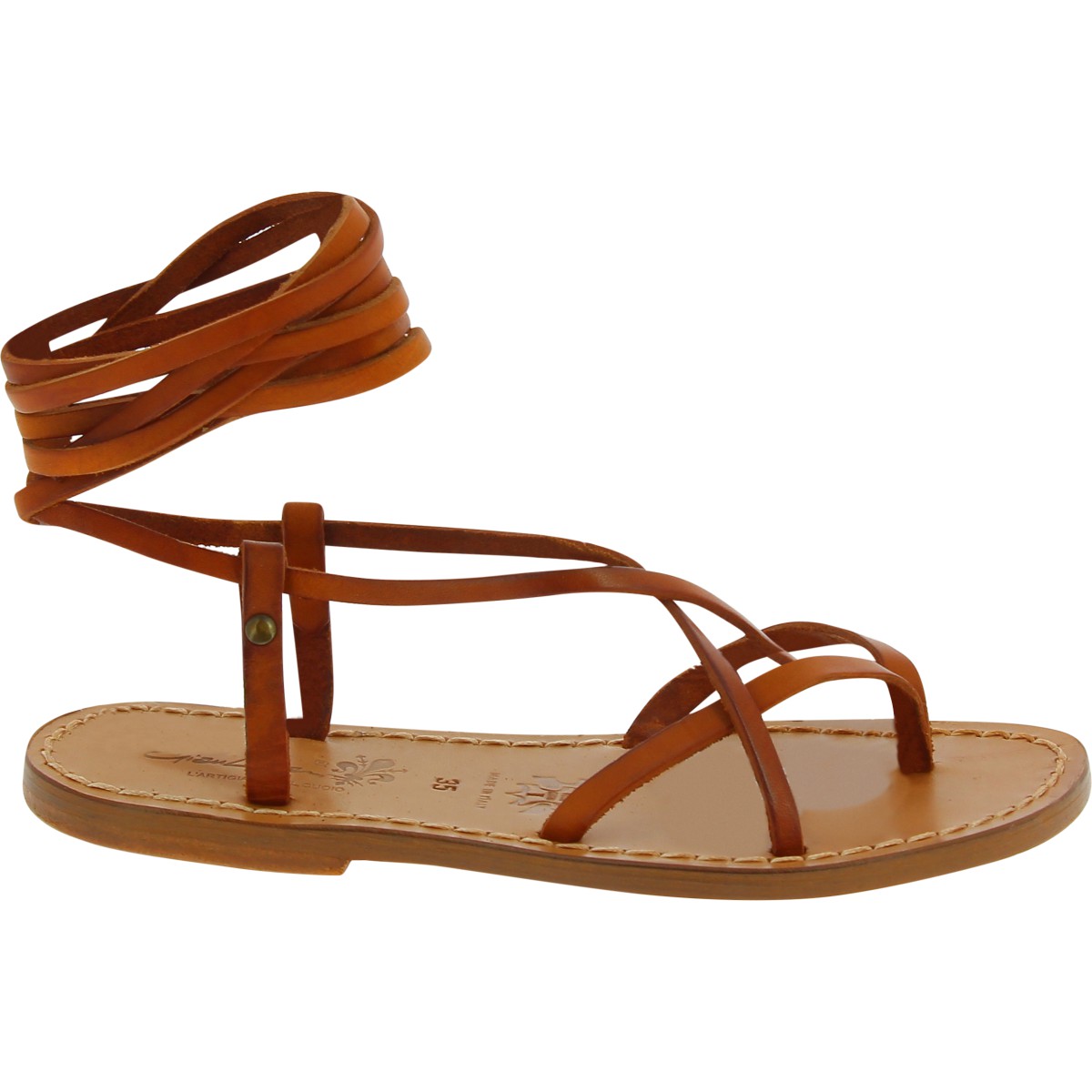 Women's brown leather flat strappy sandals handmade in Italy | The leather  craftsmen