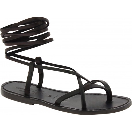 Black strappy flat sandals for women handmade in Italy | The leather ...