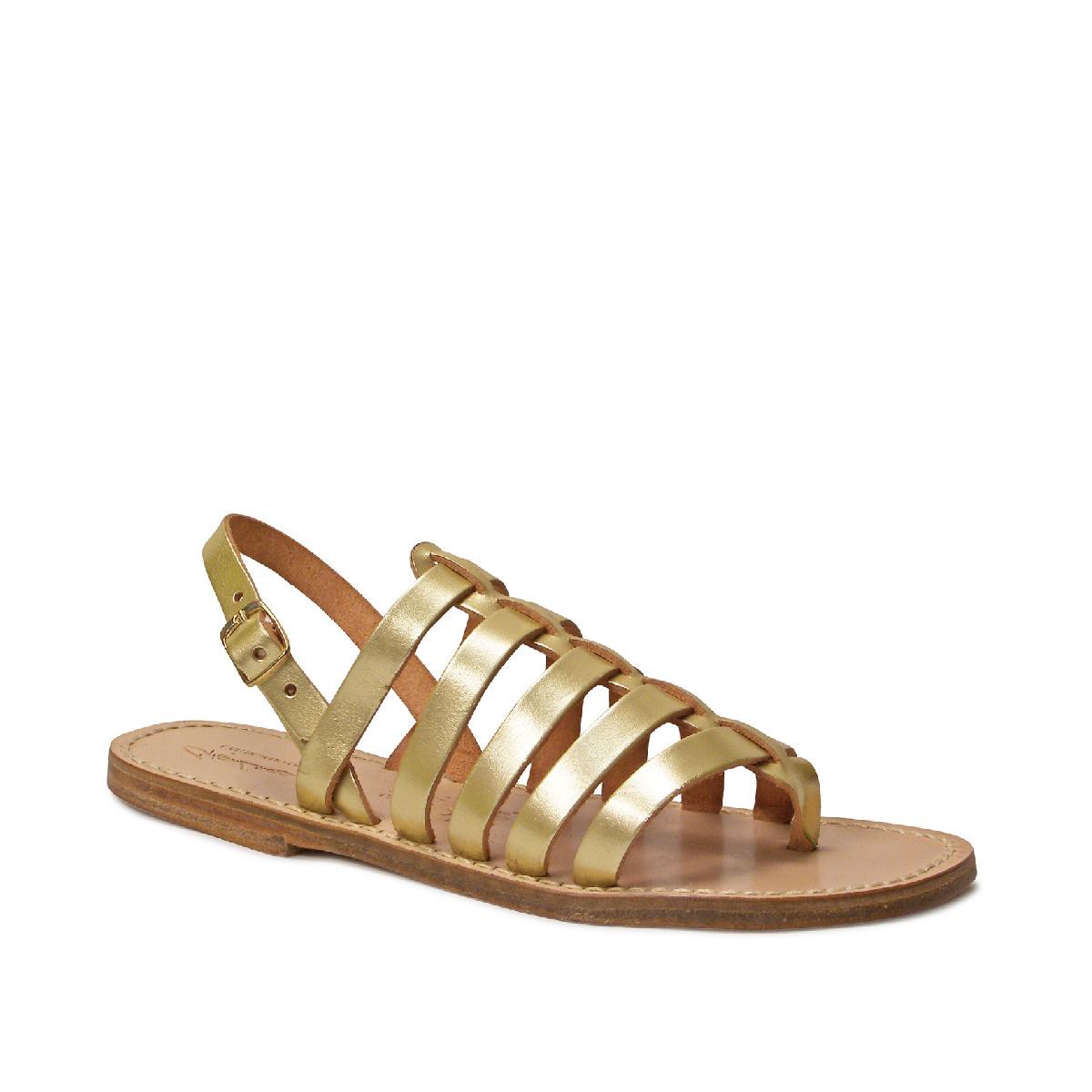 Gold flat sandals in real leather Handmade in Italy | The leather craftsmen
