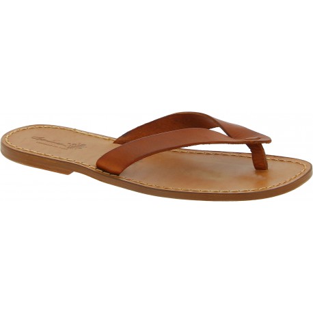 Handmade tan leather thong sandals for men Made in Italy | The leather ...