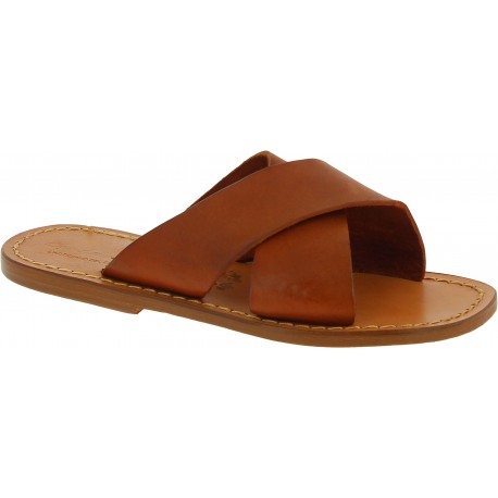 Men's tan leather slippers handmade in Italy | The leather craftsmen