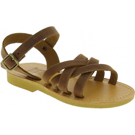 Child's gladiator braided sandals in brown nubuck leather with buckle ...