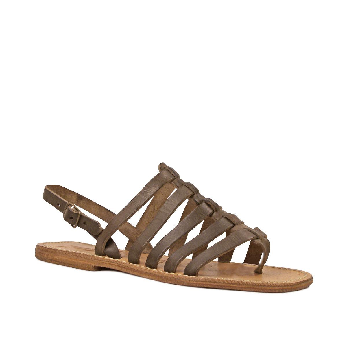 Sandals tongs femme en vintage cuir coulor boue | Gianluca ...