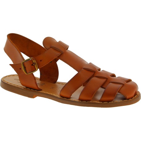 Tan flat sandals for women real leather Handmade in Italy | The leather ...